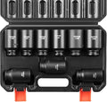 VEVOR 1/2" Drive Impact Socket Set, 9 Piece Deep Socket Set Metric 29-38mm, 6 Point Cr-Mo Spindle Axle Nut Impact Socket Set for Auto Repair,Easy-to- Read Size Markings, Includes Storage Case