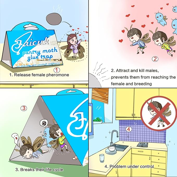 Faicuk Pantry Moth Traps with Pheromone Attractant for Home, Kitchen, and Storeroom Odorless, Insecticide-Free and Non-Toxic (8 Pack)