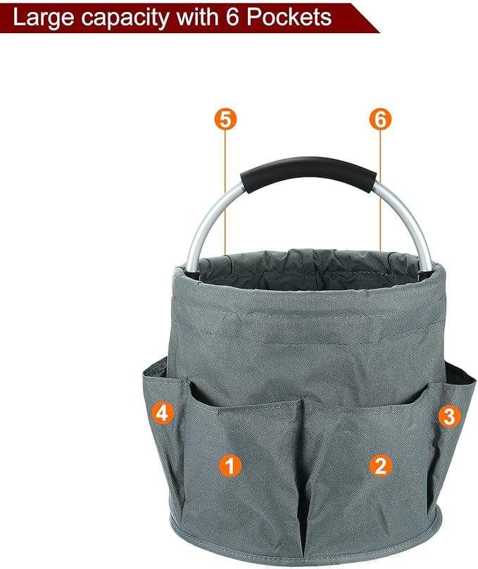 HARFINGTON Garden Tool Bag 17L Large Oxford Waterproof with Pockets Garden Tote Bag Gardening Plant Tool Organizer Storage Carrier Store for Outdoor Women Men, Grey