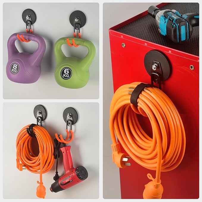 MUTUACTOR Updated Magnetic Hook Heavy Duty,40lbs 2-Pack Super Strong Magnet Garage Hook,Anti-Scratch Large Magnets Hook for Hanging Impact Drivers Trailer Cord Shovel Tool Organizer