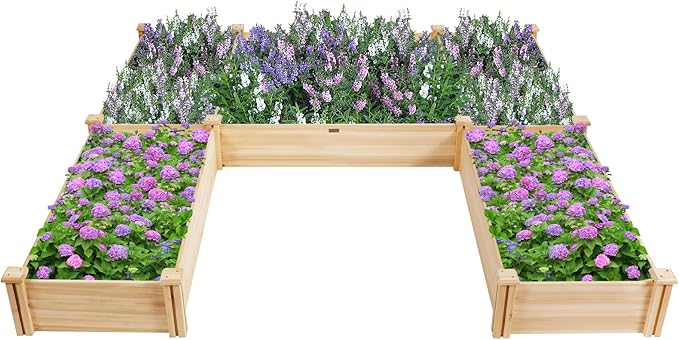 S AFSTAR Wooden Raised Garden Bed, Divisible Planter Box Kit, Outdoor Elevated Flower Planting Raised Bed, Above Ground Planters or Vegetables Grass Lawn Yard Backyard Patio (92.5" L x 95" W x 11" H)