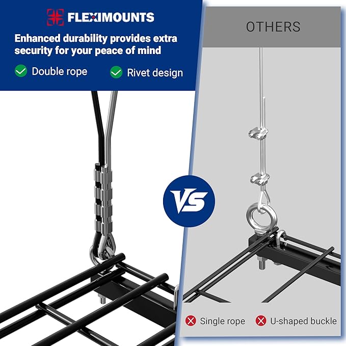 FLEXIMOUNTS GL1 Overhead Garage Lifting Storage Rack, 4x4 Ft Heavy-Duty Metal Storage Racks, Adjustable Garage Ceiling Organization System, 350lbs Weight, Polished Black