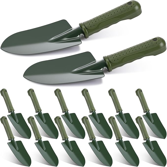 12 Pcs Garden Shovel Trowel Gardening Hand Tools Small Hand Shovels for Digging Metal Trowel Spade with Plastic Handle Anti Slippery for Lawn Yard Home Farm Planting