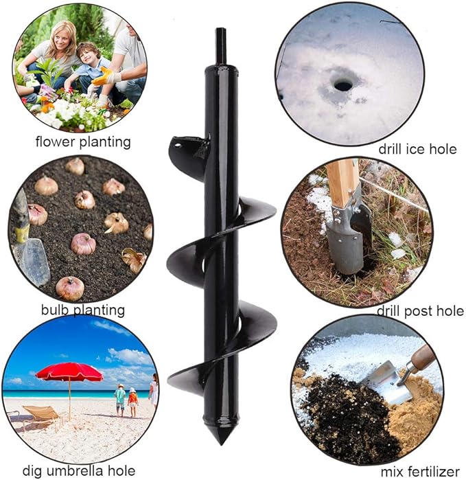 Auger Drill Bit for Planting - 3"X12" Heavy-Duty Garden Auger Spiral Drill Bit - Bulb Planter Tool & Auger Post Hole Digger - 3/8" Hex Drive Drill