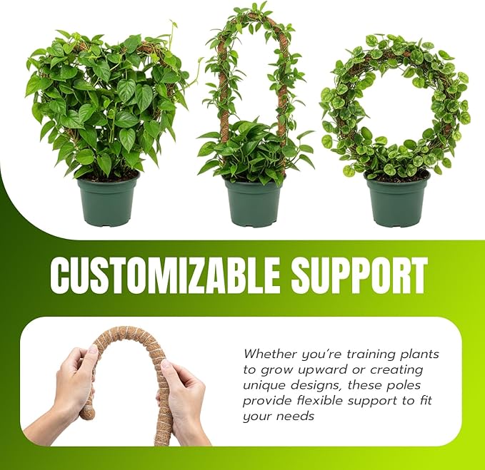Mcbazel 2 Pack 47 Inch Bendable Moss Pole for Plants Monstera - Tall Coco Coir Plant Support Stakes for Large Indoor Climbing Plants Vines - Flexible Totem Stick Kit with Full Garden Ties