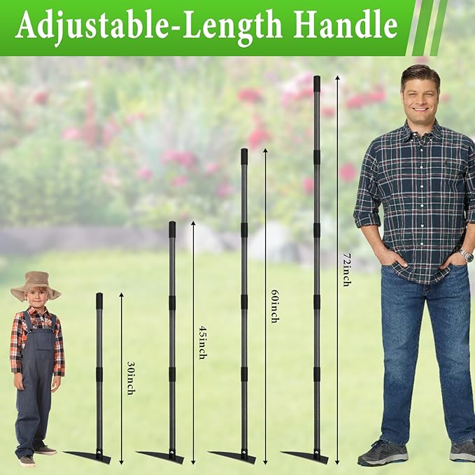 Garden Hoe, Heavy Duty Trenching Hoes with Adjustable Long Handle 30-72 Inch, Sharp Edge Triangle Weeding Hoe Garden Tools for Weeds Removal,Cultivating,Digging,Loosen Soil, Trenching