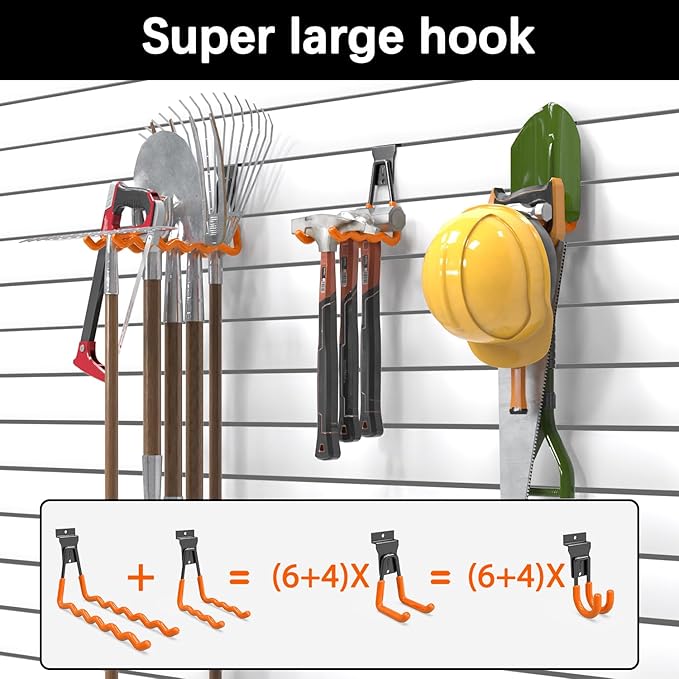 3-H Slatwall Hooks 14 Pack Heavy Duty Multi Sizes, Slatwall Accessories & Hangers Compatible with Proslat Handiwall Crownwall StoreWALL, Garage Slat Wall Hooks for Tools & Daily Items(Orange)