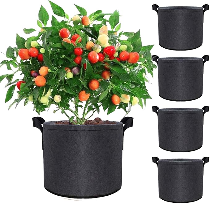 3 Gallon Grow Bags Set of 5,Thickened 300G Non-Woven Fabric Pots for Plants Outdoor - Reinforced Handles, Tear-Resistant Planter Pots Black Pot for Vegetables, Flowers, Gardening Supplies