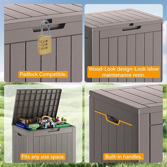 KAMABOKO 32 Gallon Outdoor Storage Box 2 Pack All-Weather Deck Box for Patio Furniture, Package Deliveries, Garden Tools, Pool Supplies & Cushions, Grey