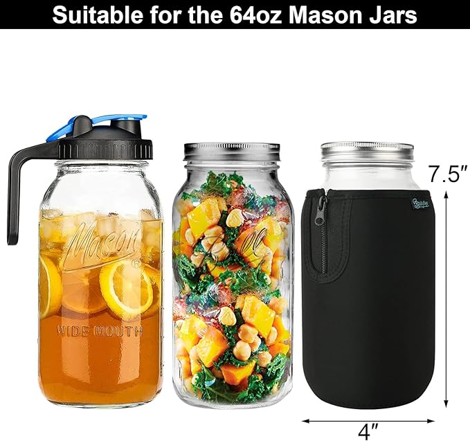Beautyflier Wide Mouth Mason Jars 64oz Sleeve, Large Clear Glass 2 Quart Insulators Covers, Wide Mouth Half Gallon Sprouting Mason Jars Blackout Sleeves, Bottle Not Included (3COLOR)