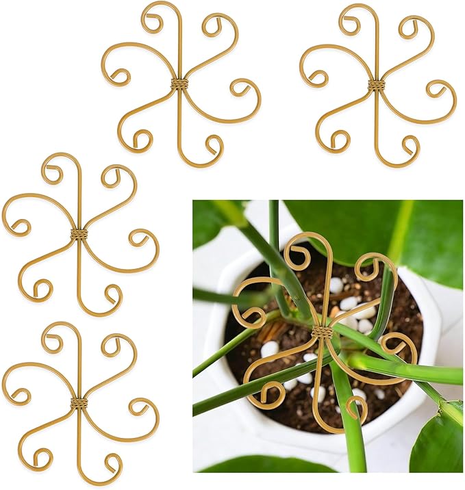4PCS Iron Plant Stem Support for Indoor Plants Reusable Plant Holders Plants Support Stabilizer for Monstera Bamboo Flower for Growth Gardening Supplies Gifts for Gardeners Garden Tool Set