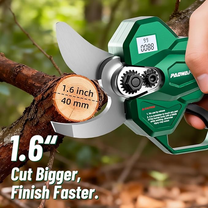 2-in-1 Electric Pruning Shears with Extension Pole, 1.6" Cutting Diamete Cordless Electric Scissors with Brushless Motor, Dual 2.0Ah Batteries, LCD Display, Sk7 Blade for High Branch & Garden Trimming