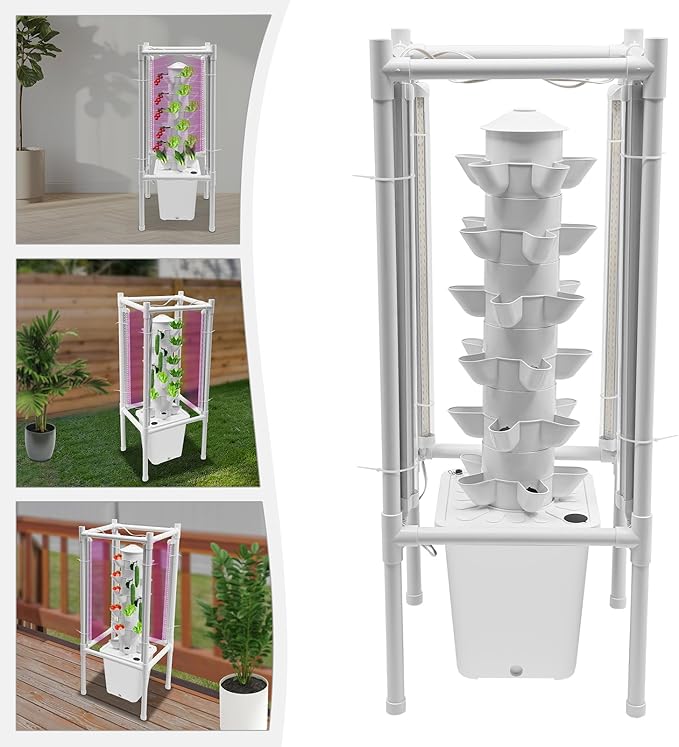 Hydroponic Growing System, 30-Plant Vertical Gardening System with 4 LED Grow Lights, 6-Layer Tower, Hydroponic System for Herbs, Fruits and Vegetable (No Seedlings Included) (White)