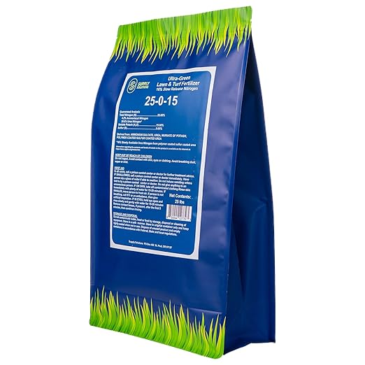 Supply Solutions 25-0-15 Ultra Green Lawn and Turf Fertilizer - 16% Slow Release Nitrogen - Promotes Lush, Green Lawns and Strong Root Growth, Reduces Mowing Frequency (25 Pounds)