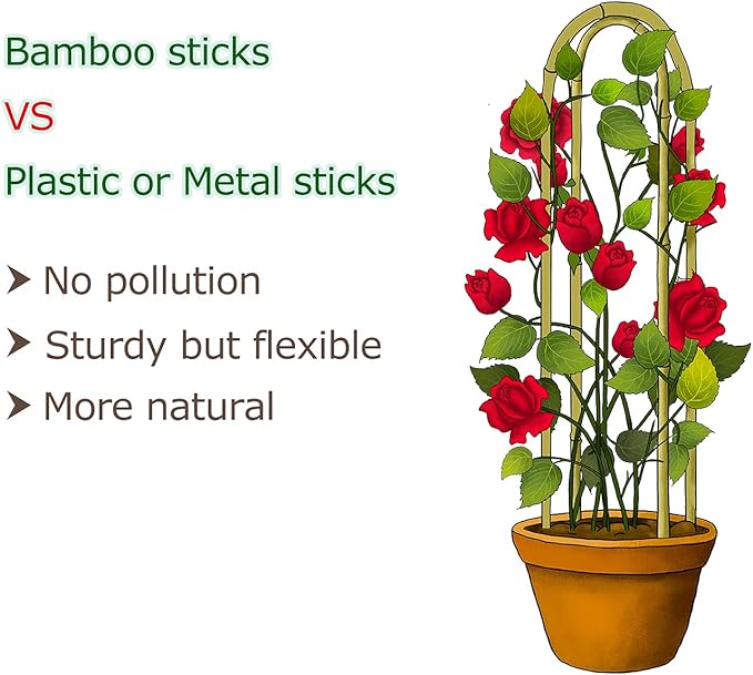 Natural Bamboo Trellis for Climbing Plants Indoor Outdoor, 3 Feet Garden Arch Trellis for Potted Plants, 3 Pack Large Plant Trellises
