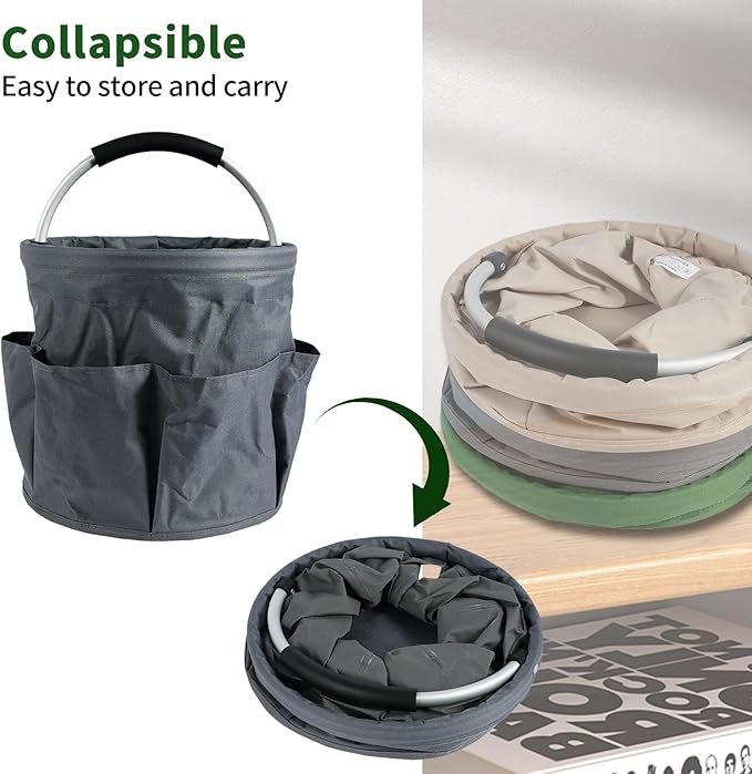 Gardening Storage Tote with Handle and 6 Pockets, Folding Garden Tool Basket 17L Large Capacity Cleaning Organizer Caddy Multifunctional Storage Basket Portable Gardening Caddy for Outdoor Indoor