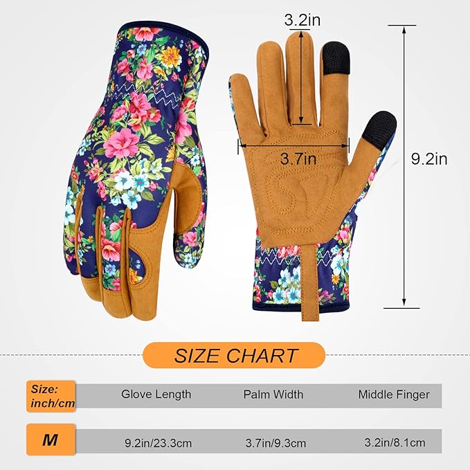 Leather Gardening Gloves for Women Thorn Proof Garden Gloves Touch Screen Working Gloves Gifts,M