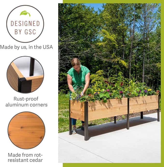 Gardener's Supply Company Elevated Cedar Raised Garden Bed | 2' x 8' Heavy Duty Standing Planter Box with Aluminum Corners for Outdoor Plants Vegetables Flowers | Perfect for Patio & Backyard