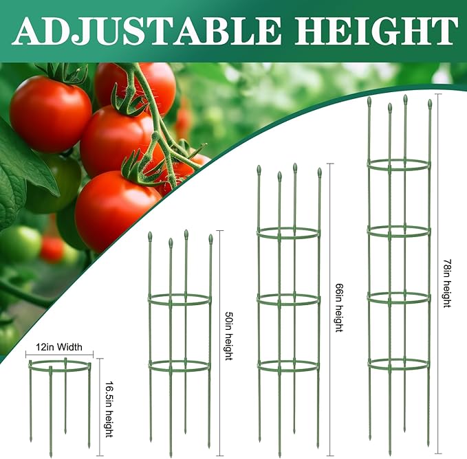 Tomato Cages for Garden,2 Pack 50in Tall Tomato Plant Support Stakes Adjustable Heavy Duty Steel Plant Tower Stakes, Updated Cucumber Trellis Garden Cages for Climbing Plants Vegetable Flowers