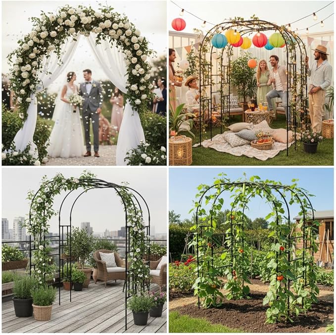 Garden Arch Trellis for Climbing Plants - 59 L x 86.6 H Metal Outdoor Arbor with Rust-Resistant Coating, Perfect for Weddings, Patio, Lawn Decor（2 Pcs）