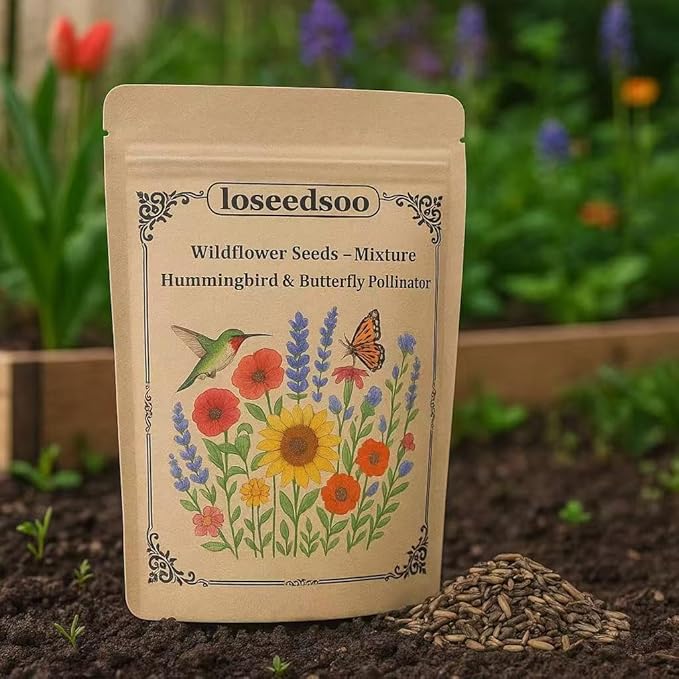 Wildflower Seeds Mix – 7500+ Non-GMO Flower Seeds for Planting, 1oz Bulk Pack, 23 Varieties for Hummingbird & Butterfly Garden, Covers 100 Sq Ft – Pollinator Friendly by Loseedsoo