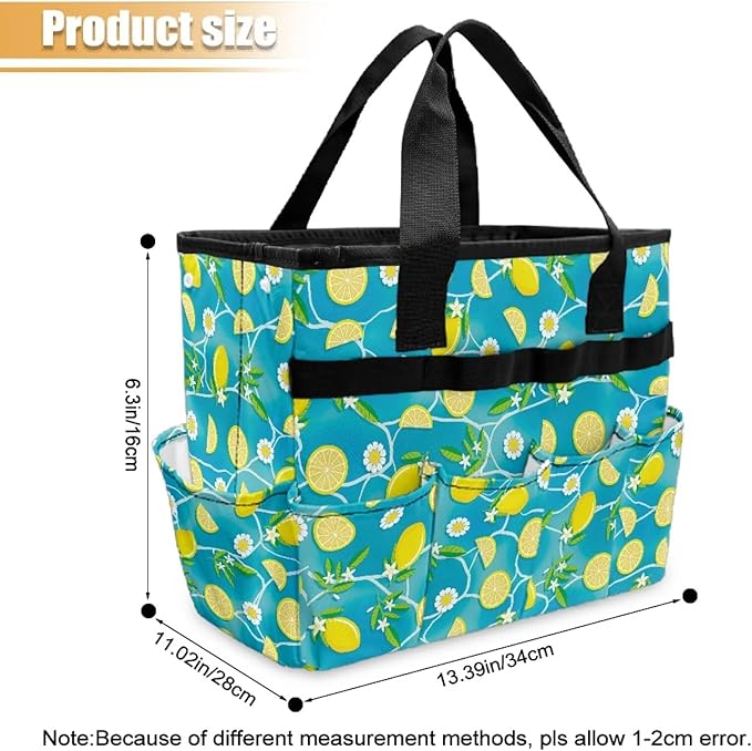 Lemon Daisy Garden Tool Bag Portable Gardening Tool Organizer Bag with 10 Pockets and Handle Tool Carrier and Storage for Garden Lawn Yard Casual Camp