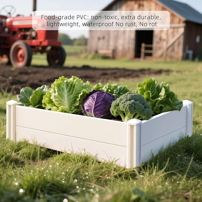 4'x4'x12 White Vinyl Raised Garden Bed Kit | Screwless Modular Planter Box | Outdoor Above Ground Bed for Vegetables, Herbs, Flowers & Whelping Pen