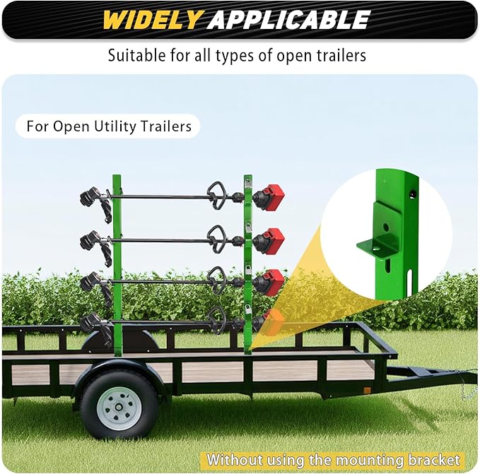 4 Place Weed Eater Rack Fit for Landscape Trailer Truck Open Utility Trailers Lockable Trimmer Rack Holder Carrier Mount On with 4 Lock Steel-Green