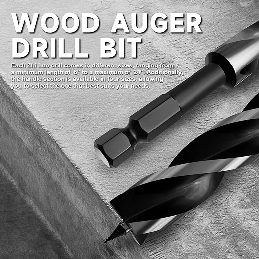 1-1/4"×6" Professional Auger Drill Bit for Wood with Quick Change 1/2" Hex Shank- 3-Cutter Design with Dual-Flute for Fast Chip Removal, Fits Hardwood, Softwood, PVC, Drywall & Tree Stumps