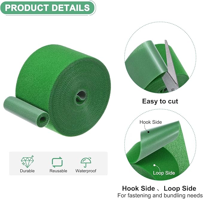 1-Roll Garden Plant Tape, 16 ft x 2 in Garden Hook and Loop Plant Ties Multi-Purpose Use Adjustable and Reusable Twist Wire Tape for Plants/Flowers/Vines [Light Green]