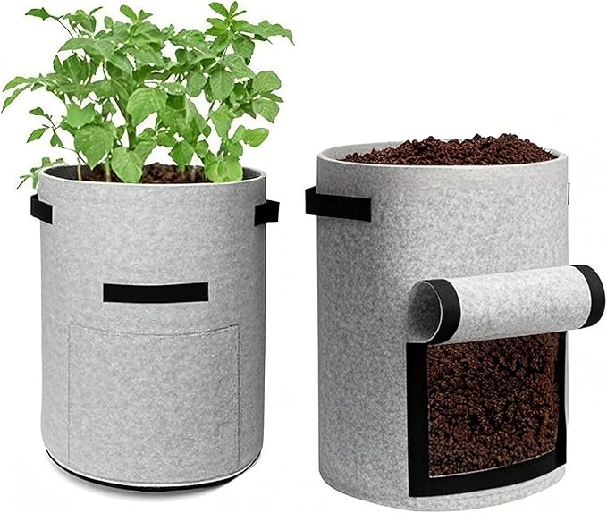 Potato Grow Bags with Access Flap, 2-Pack Garden Planter Bags, 10 Gallon Vegetable Growing Containers (Gray)