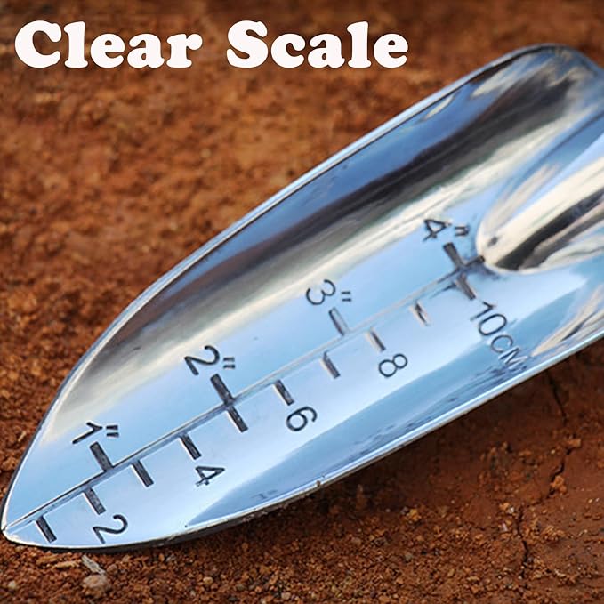 Garden Shovel Trowel Garden Tool with Measurement Mark, Aluminum Heavy Duty Gardening Tool with Ergonomic Handle, Rust Resistant Hand Shovel Spade for Planting Transplanting Weeding Digging