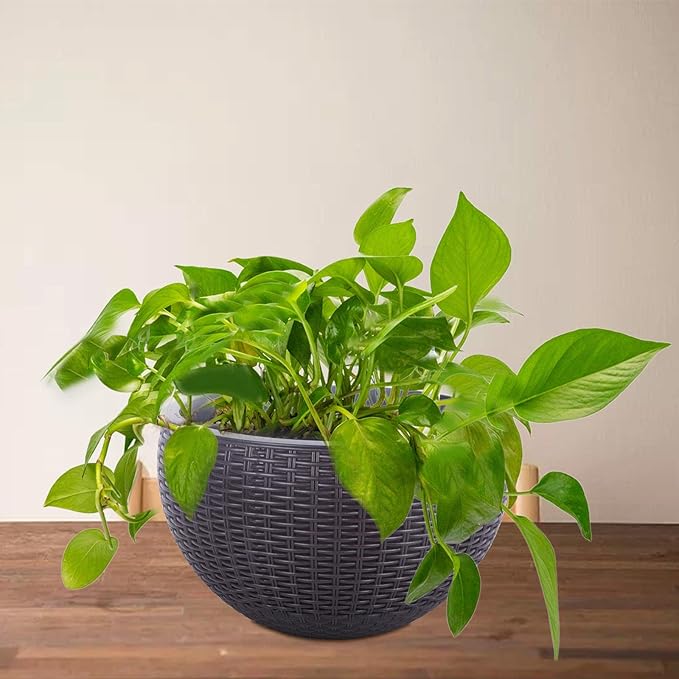 Vencer 11 Inch Round Resin Rattan Hanging Planters,Self Watering Hanging Basket for Indoor Outdoor Plants,Hanging Flower Pots with Drain Hole and Metal Chain,Water Indicator,Grey,VF-A15-G