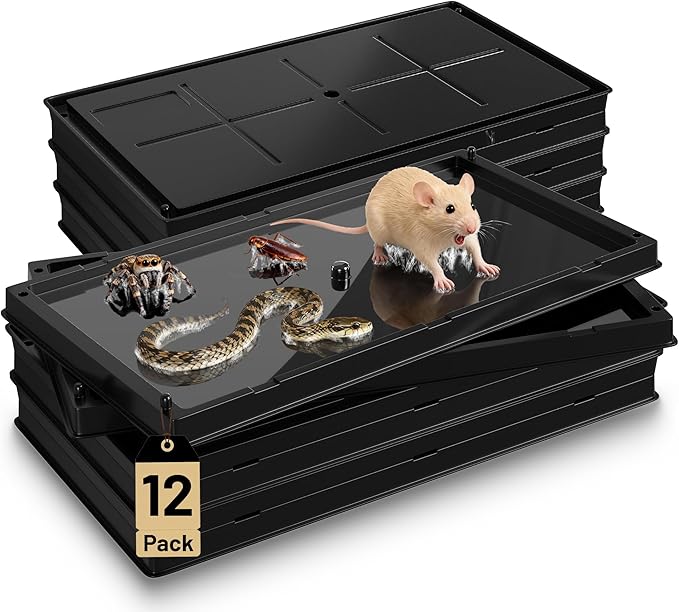 Mouse Traps Indoor for Home, Sticky Rat Trap Glue Boards for Mice, Snake, Cockroach, Spider, Insect Pest Control, Rodent Catcher for Kitchen, Garage & Garden, 12 Pack