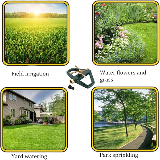 Metal Pulsating Sprinklers with Metal Base, 4-Arms Automatic Rotary Sprinkler 360 Degree Pulsating Impact Sprinklers Heavy Duty Zinc Alloy Impulse Water Sprinkler for Yard and Grass Irrigation