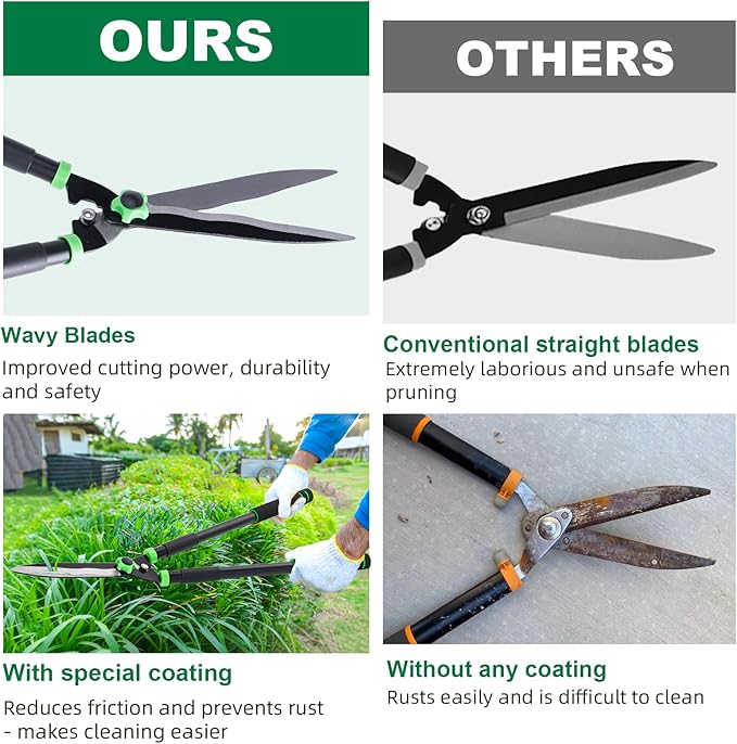 Hedge Shears 29.5" Manual Hedge Clippers with 15° Angle Precision Blades Plant Cutting Scissors for Trimming and Shaping Hedges, Shrubs, Boxwood, Tall Bushes
