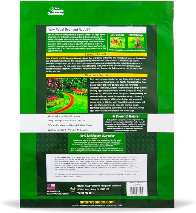 Nature's MACE Deer & Rabbit Repellent 125 lb/Covers 125,000 sq ft. / Repel Deer from Your Home & Garden/Safe to use Around Children, Plants & Produce/Protect Your Garden Instantly