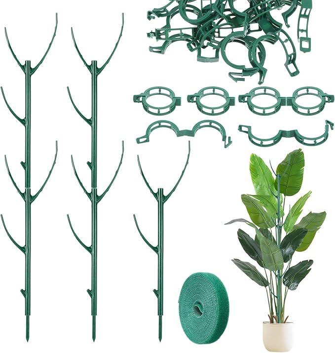 5Pcs Stackable Plant Support Stakes, Plant Stakes for Indoor and Outdoor with Clamps, Plants Sticks for Vine Training Stem Stabilization, Stem Holder Structures Frame for Potted Monstera Climbing