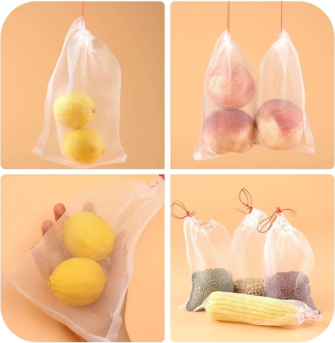 Kikhope 100Pcs Fruit Protection Bags, 6"x4" Garden Netting Bags with Drawstring, Fruit Netting Bags, Netting Barrier Bags for Protecting Fruits and Vegetables