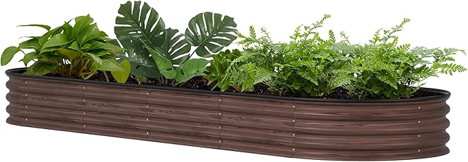 BlueWish 8x2x1FT Raised Garden Bed, 11.1” H Galvanized Raised Garden Bed with Bottomless, Rubber Strip, 9-in-1 Modular, Raised Planter Box Outdoor for Vegetable, Flower, Rustic Brown