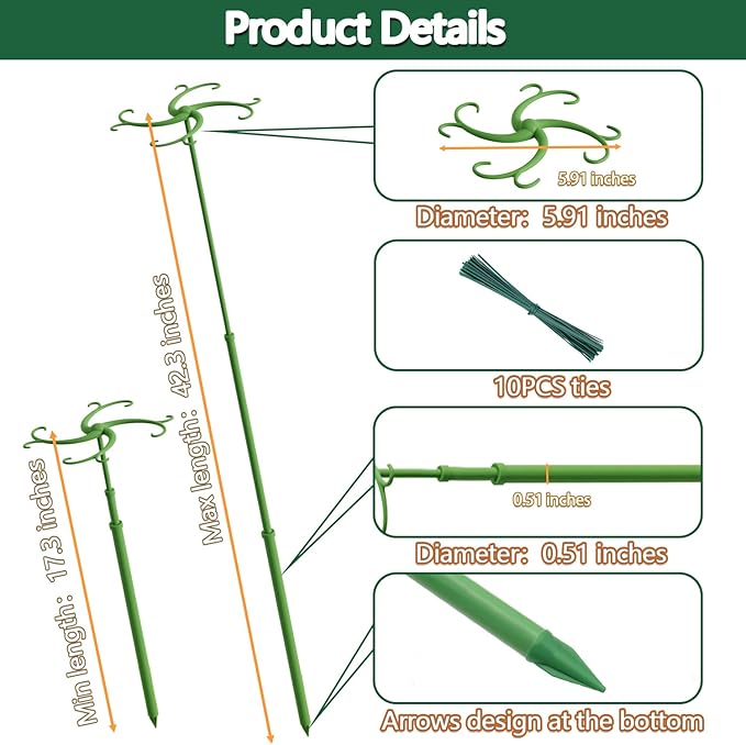 Telescoping Plant Support Stakes,3Pack 17.3 to 42.3IN Adjustable Monstera Plant Support,Garden Stakes with Clips,Sturdy Plant Sticks for Indoor Outdoor Plants, Orchid, Tomato, Vine,Monstera