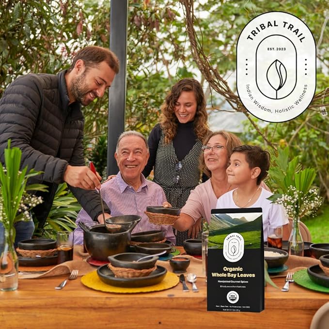 Tribal Trail Organic Bay Leaves Whole | 0.71 oz | USDA Organic & Non-GMO | Ethically Sourced Spices from North India | Recyclable Kraft Bags | Best for Cooking, Seasoning & Infusions