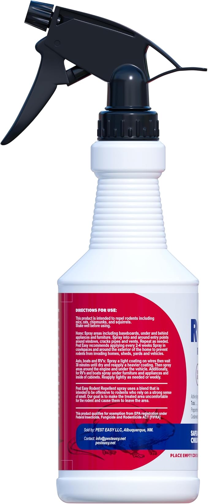 Peppermint Oil Spray for Rodents - Rodent Repellent Spray for Mice & Rats, Plant-Based Extra Strong Formula, Indoor & Outdoor Use, by Pest Easy, 16 oz