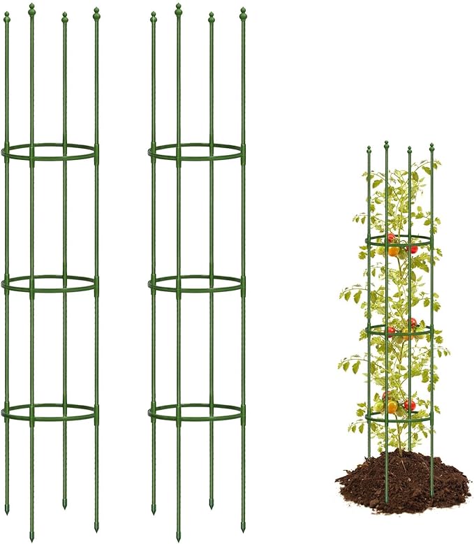 Joyhalo 2 Pack 65 Inch Tomato Cages for Garden, Upgraded Larger Size Heavy Duty Tomato Cage, Height Adjustable Tomatoes Trellis for Climbing Plants Vegetables Flowers Cucumber Peony