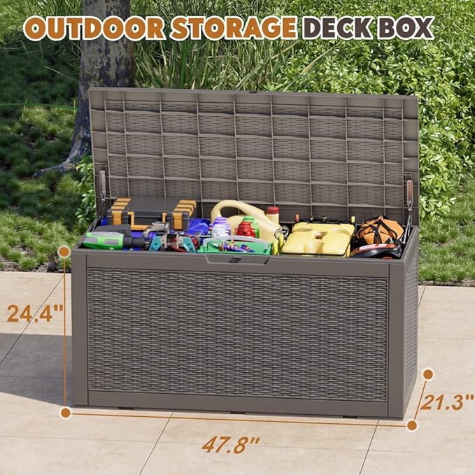 Oudoor Storage Deck Boxes Waterproof, Waterproof and UV Resistant Outdoor Storage Box Lockable Lid for Delivery Box, Indoor, Garden Tools, Pool Supplies, Patio (Grey, 100 Gallon)
