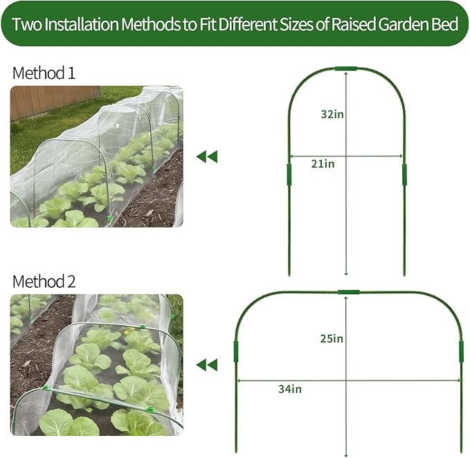 Garden Netting Kit for Raised Beds, 8x40ft Ultra Fine Mesh Netting & 10 Sets Garden Hoops with Clips, Row Cover Net Protection Plant Covers Set for Greenhouse Vegetable Fruits Flowers Barrier