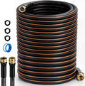 Garden Hose, 75ft 5/8" Heavy Duty Rubber Water Hose, 550 PSI Burst, 360° Anti-Kink Swivel Connectors, All-Weather Flexible, Leakproof 3/4" Brass Male to Female Fittings