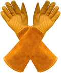 Gardens Leather Gardening Gloves for Women and Men | Thorn and Cut Proof Garden Work Gloves with Long Heavy Duty Gauntlet | Suitable For Thorny Bushes Cacti Rose (X-Small, Yellow)