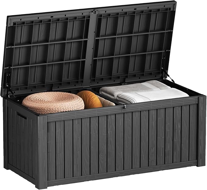 180 Gallon Outdoor Storage Deck Box, Large Storage Organizer for Patio Furniture Accessories, Garden Tools, Indoor Storage for Cushion, Black