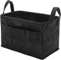 Storage Tool Case, 13.8 x 7.8 x 7.8 Inches, Rectangular Waxed Canvas Fabric Collapsible Tool Bag with Handles for Tools,Wrench Set,Screwdrivers (Black)